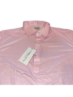 NWT Collars & Co Dress Collar Polo Shirt Large Pink Gingham Plaid Performance